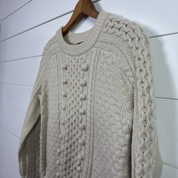 J. Crew Crewneck Long Sleeve Popcorn Cable Knit Sweater Cream sz S - Picture 4 of 7